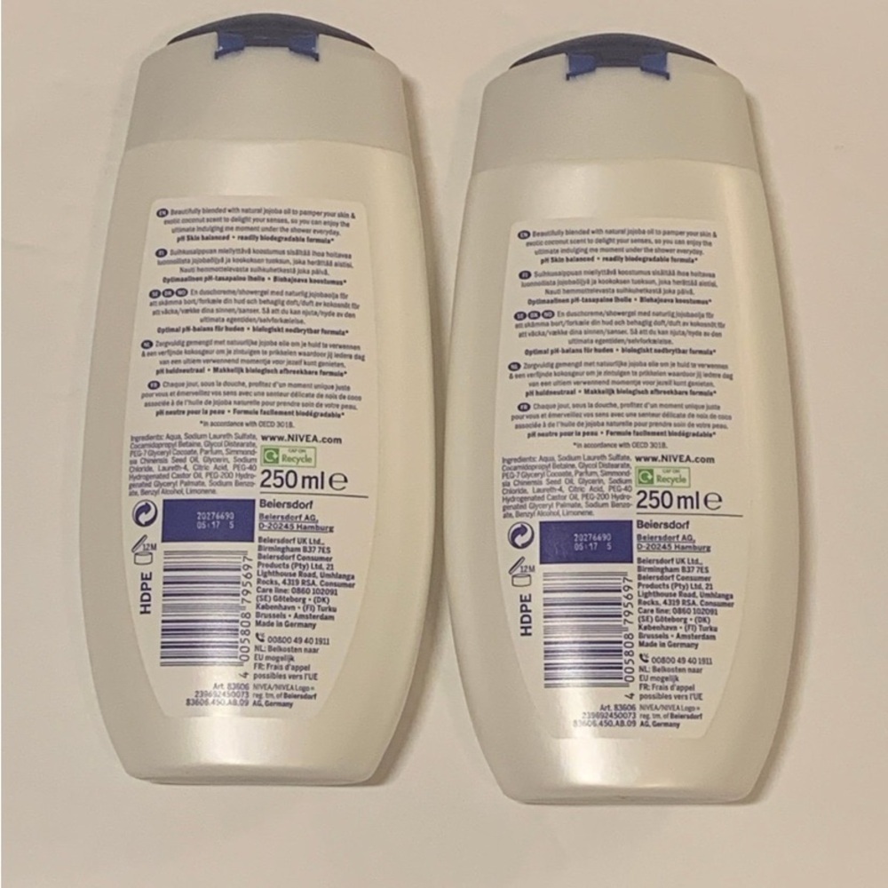 NIVEA Body Wash Shower Gel Coconut & Jojoba For Dry Skin 2 Bottles New - Picture 4 of 5